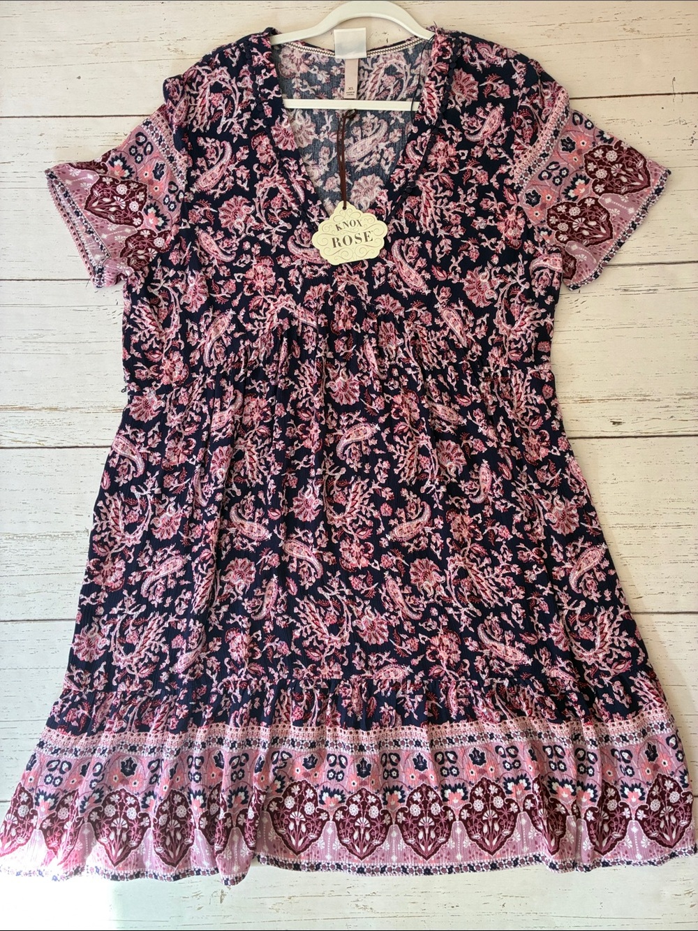 Knox Rose Navy & Pink Floral/Paisley Patterned V-Neck Dress, size XL, NWT - Picture 13 of 16